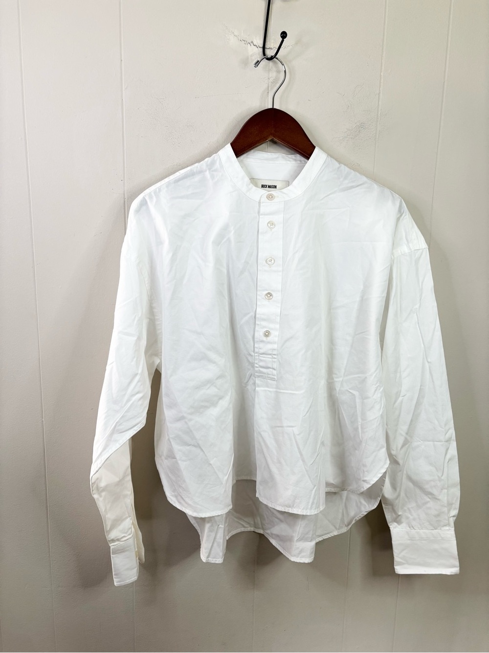 Buck Mason white mainstay cotton popover Henley shirt size L new flaw